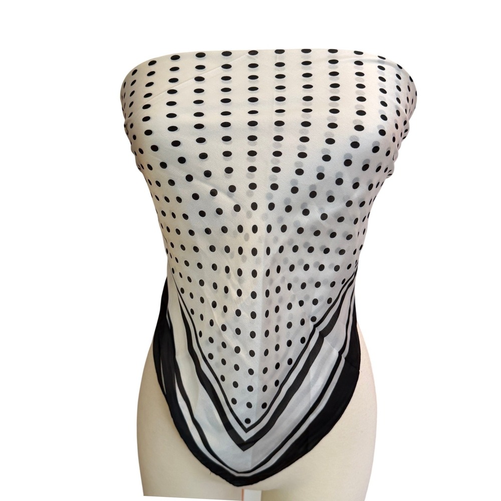 La Seine Black White Polka Dot Square Scarf Bandeau Top‎ Accessory